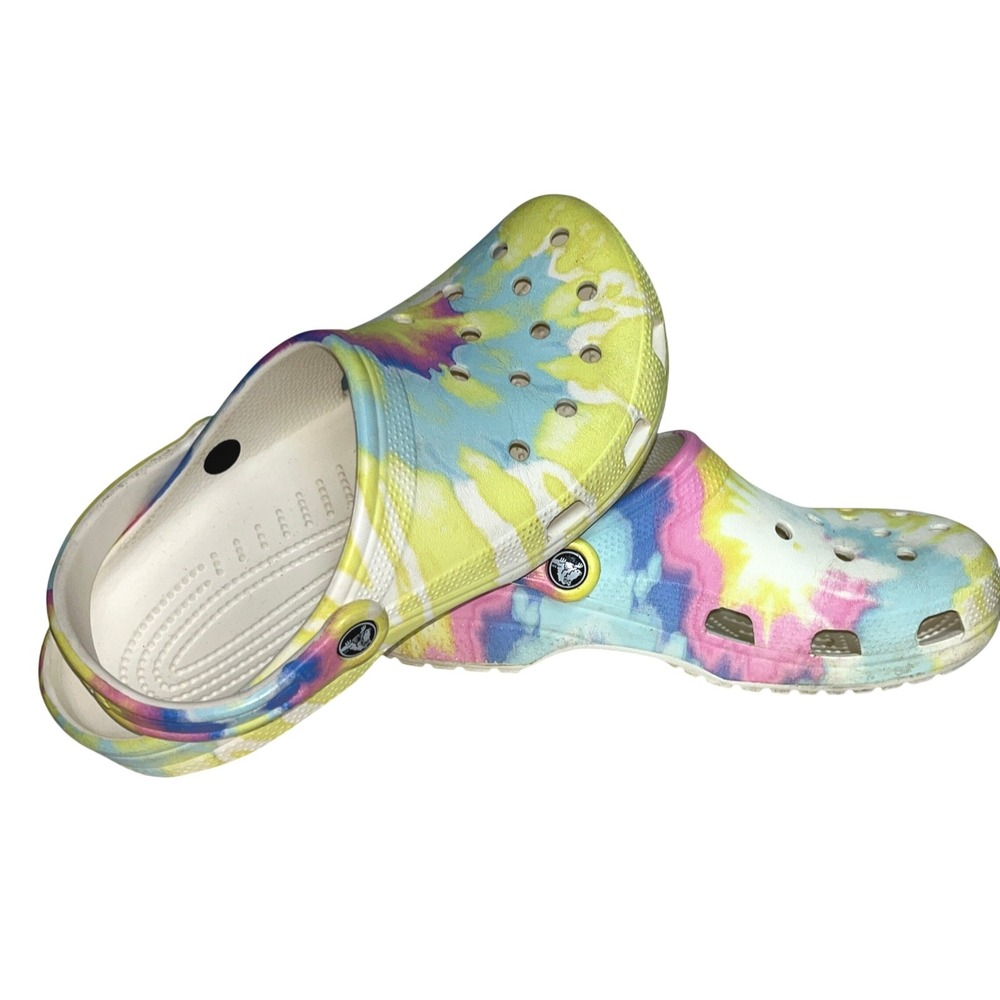 Crocs Classic Tie Dye Clog Sandals Yellow Blue Pink Unisex Size ‎ W-10 M-8